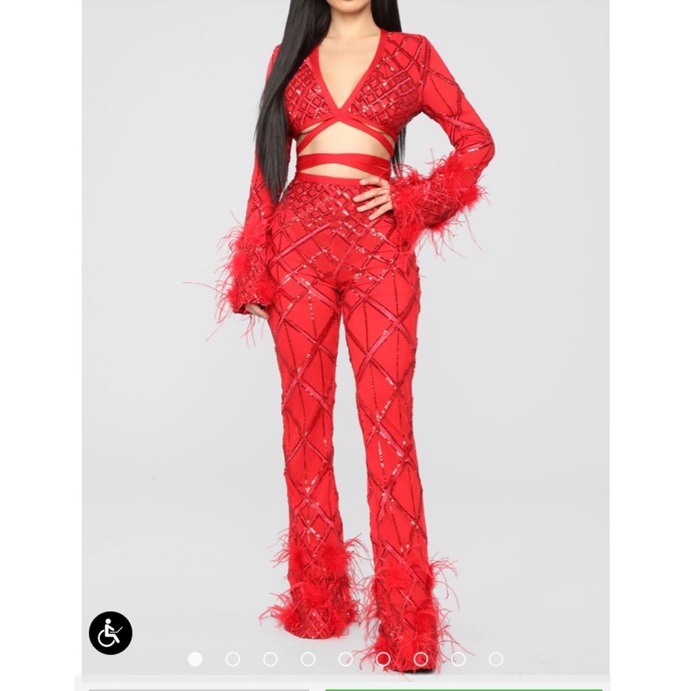 Red Sequin Pant Set